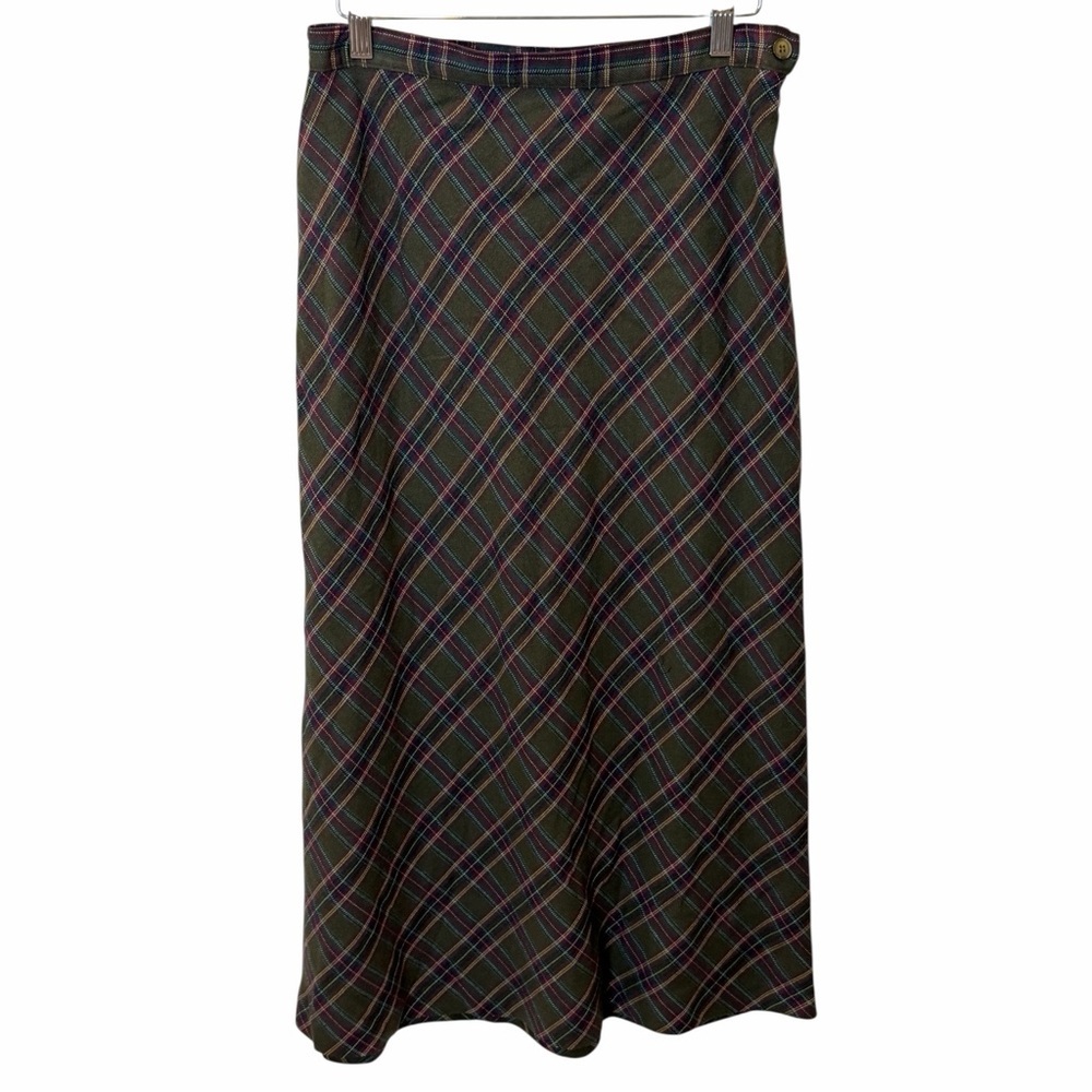 Vintage Sag Harbor Plaid Bias Cut Midi Skirt // Earthy Academia Grunge Vibe 12 - Picture 4 of 10